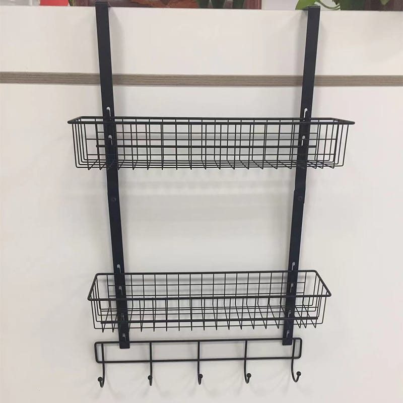 Japanese Style Iron Fridge Side Rack, No-Drill Wall Mount Spice Organizer Basket for Kitchen