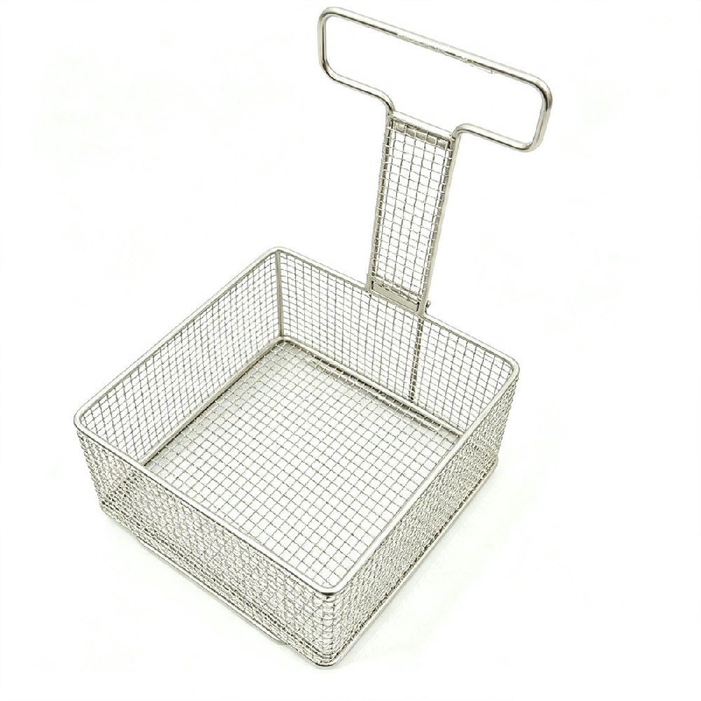 Japanese Style 304 Stainless Steel Square Deep Fryer Basket, Oil Drainage Strainer for French Fries & Chicken Legs